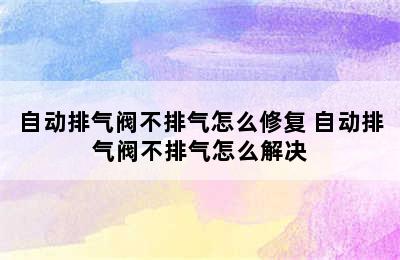 自动排气阀不排气怎么修复 自动排气阀不排气怎么解决